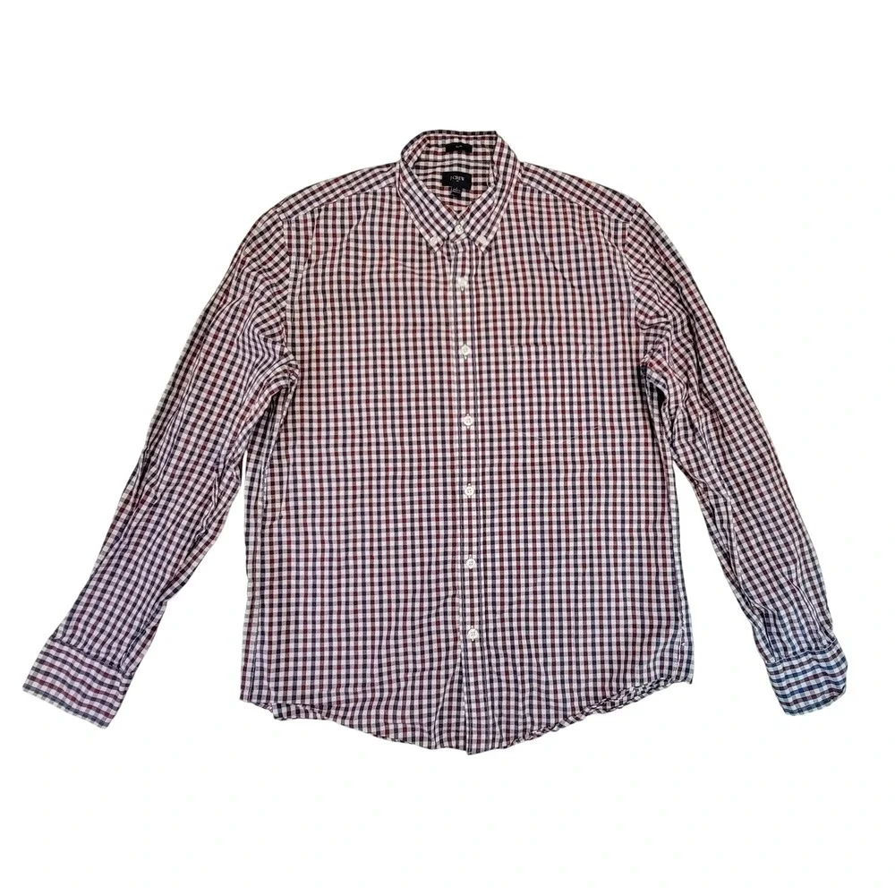 J Crew Slim Fit Mens Gingham Button Down Shirt Red Blue White‎ Long Sleeve L